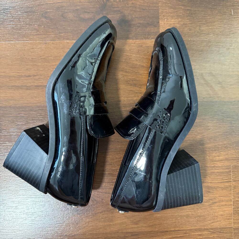 Marc Fisher Kchris Block Heel Patent Loafers Preppy Goth Chic Classic Black Sz 6 - Picture 6 of 8